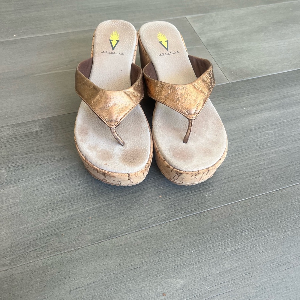 Volatile Bronze Wedge Sandals